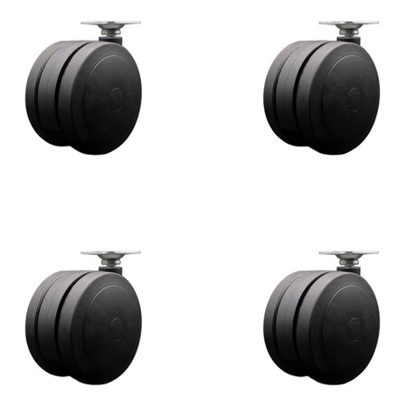 Service Caster 4'' Black Heavy Duty Floor Safe Twin Wheel Casters Top Plate , 4PK SCC-TP02S100-TPR-BLK-4